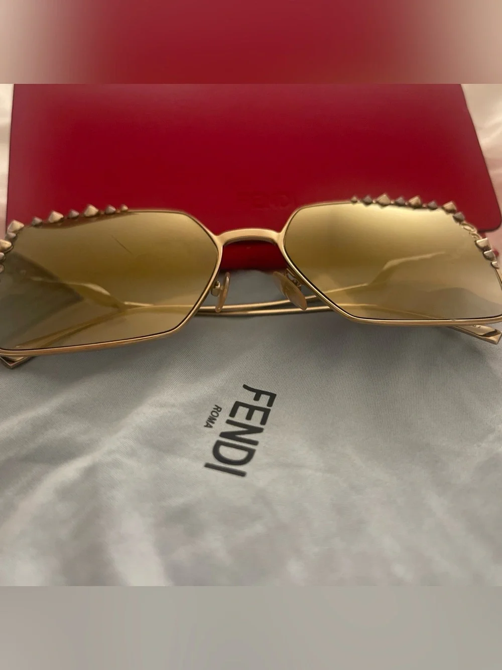 Fendi Gold Frame Sunglasses with Amber Gradient Lenses and Crystal Accents